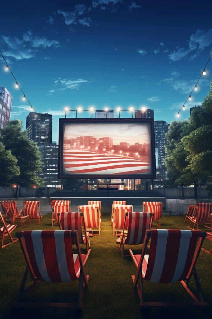 setting up an outdoor movie theater