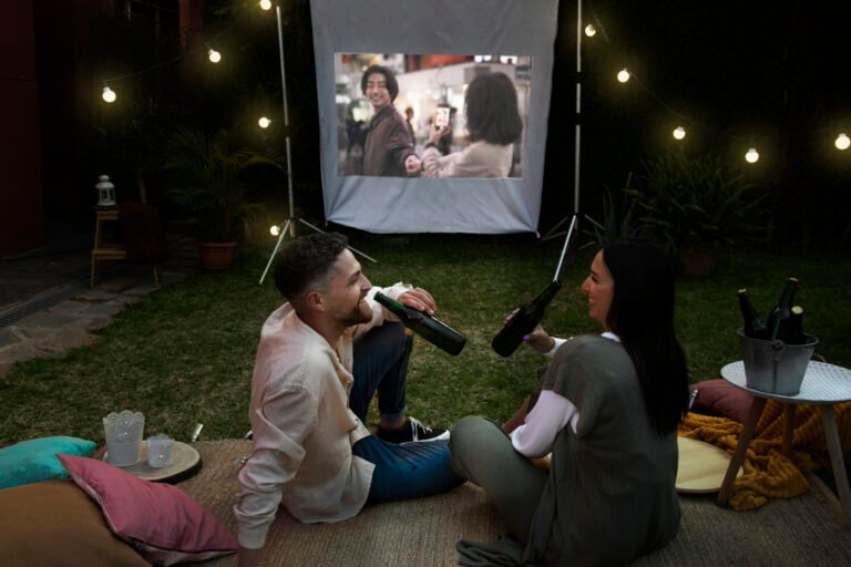 setting up an outdoor movie theater